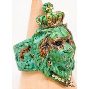 Crown Lion Ring Patina Finish Adjustable King Royal Statement Gift Men Women